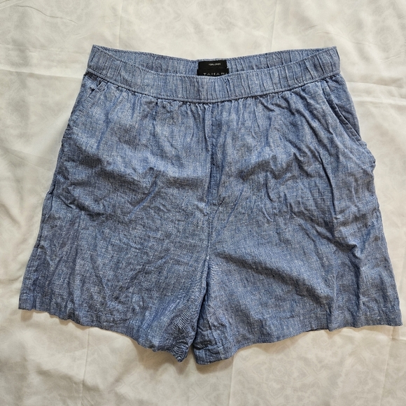 Tahari Womens L Linen Blue Shorts Chambray Beachy Comfy Casual No Drawstring - Picture 1 of 10